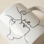Two Faces Mug, close-up of the line drawing