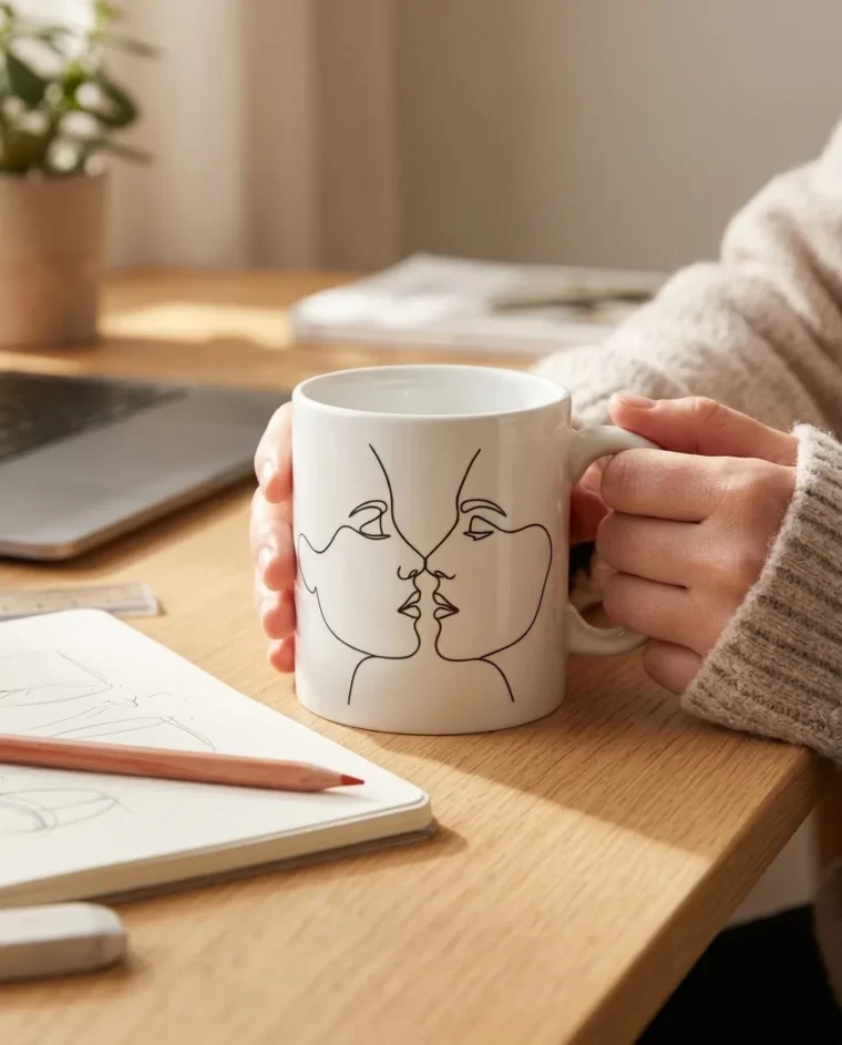 Two Faces Mug on the table