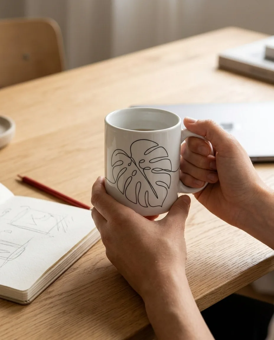 Monstera Mug on the table