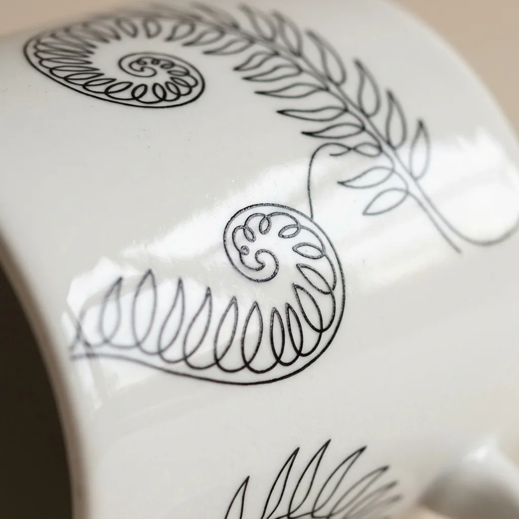 Fern Mug, close-up of the line drawing