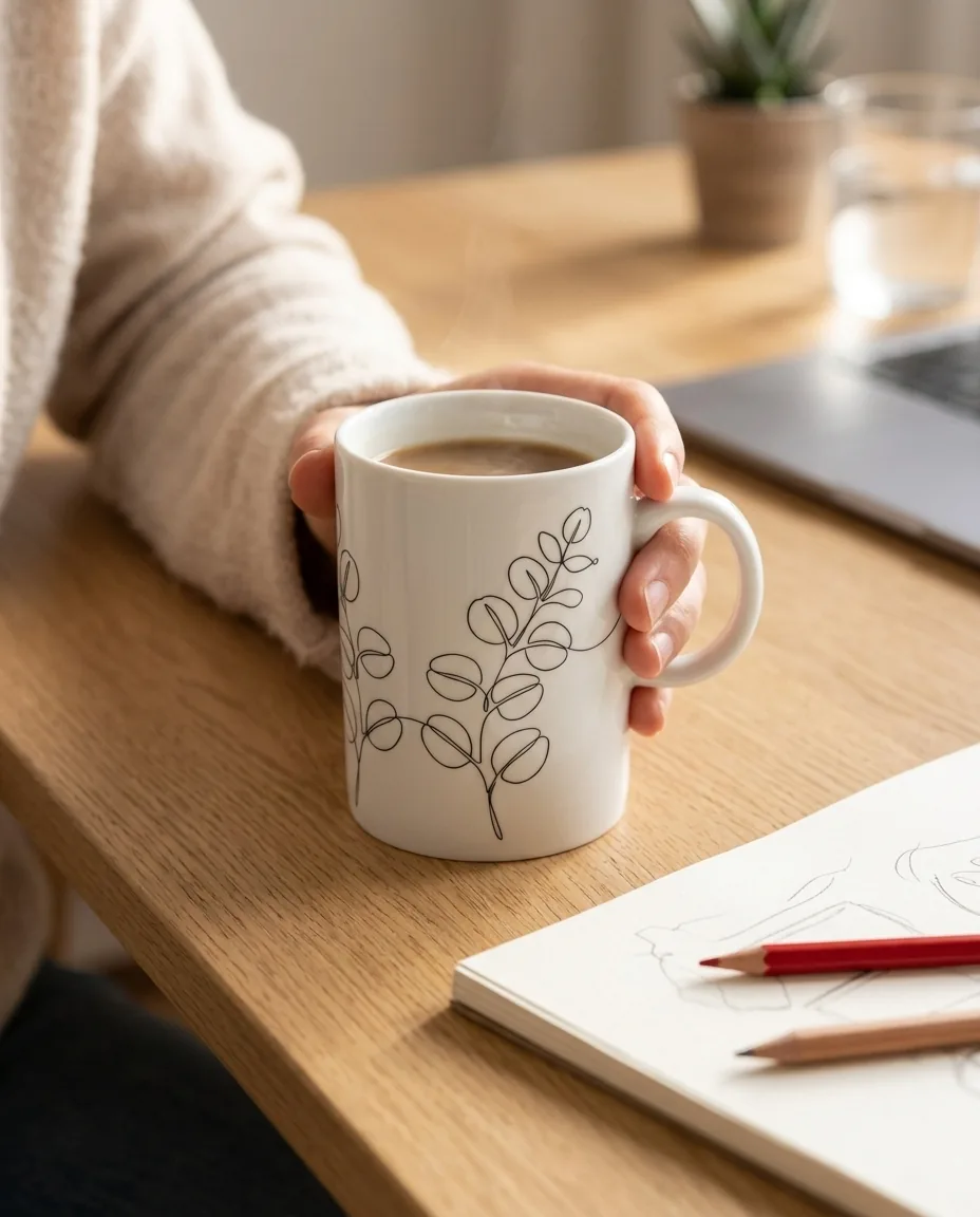 Eucalyptus Tall Mug on the table