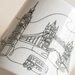 London Mug, close-up of the line drawing