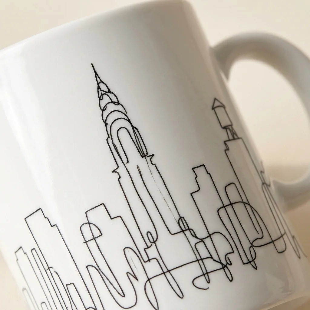 New York Mug, close-up of the line drawing