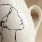 Profile Tea Cup & Saucer, close-up of the line drawing