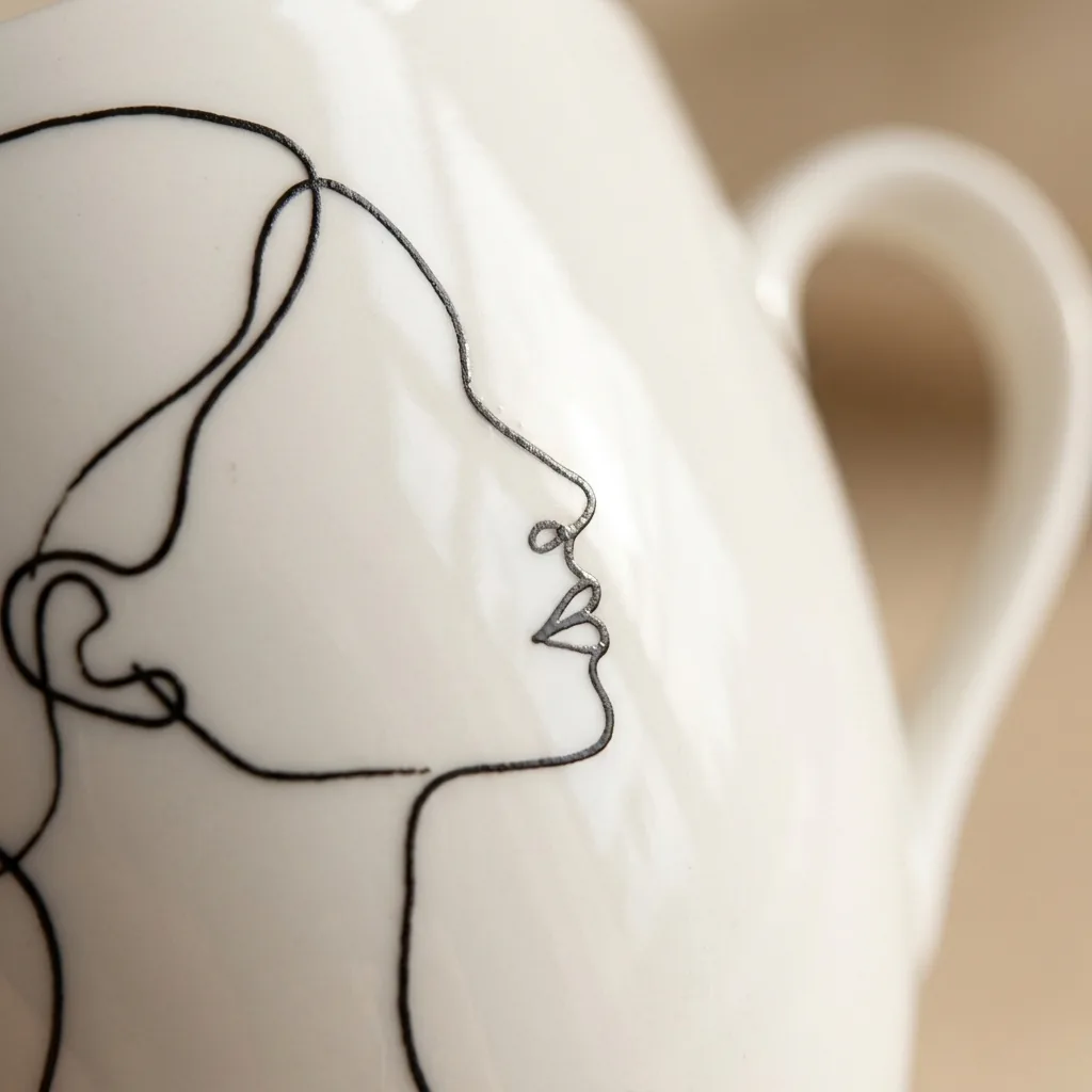 Profile Tea Cup & Saucer, close-up of the line drawing