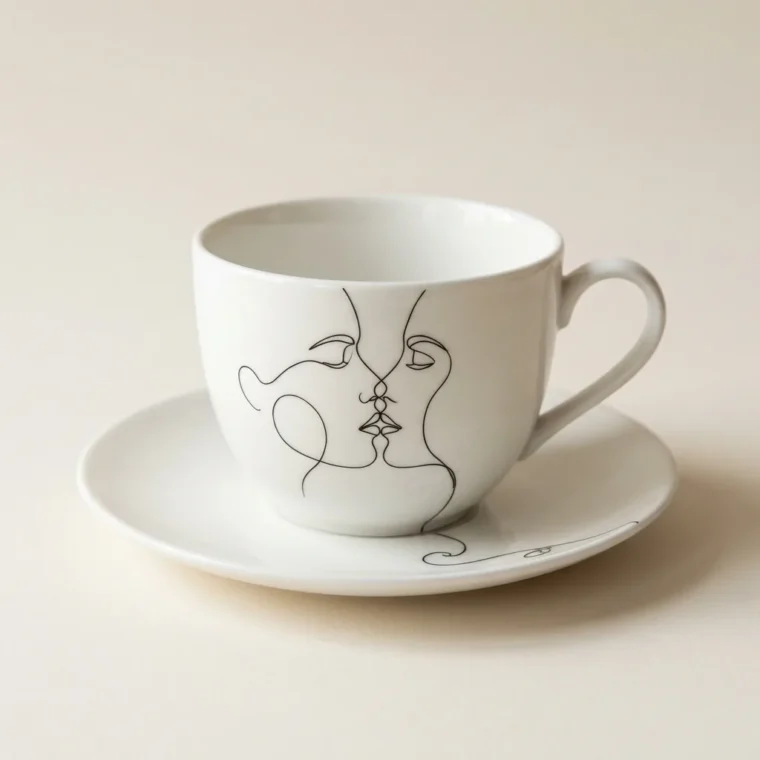 Two Faces Tea Cup & Saucer, studio photo