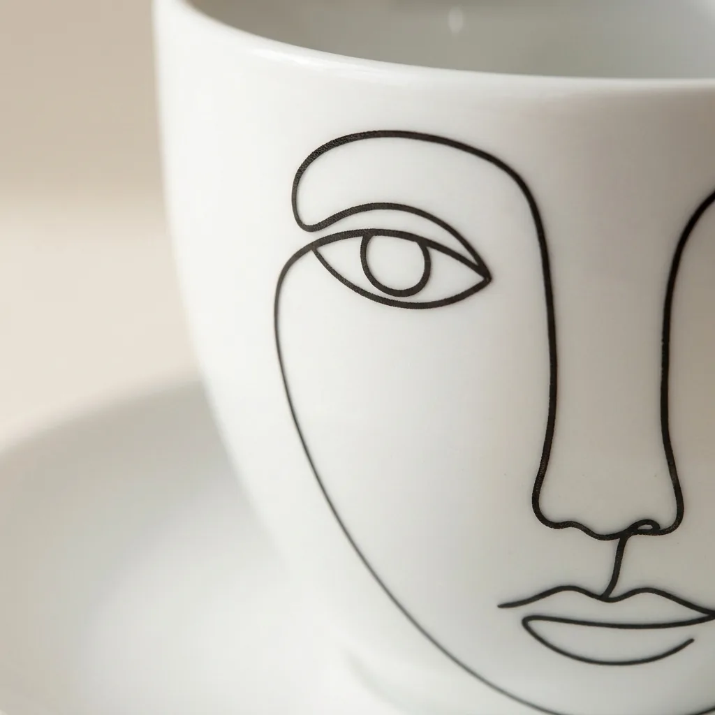Gaze Tea Cup & Saucer, close-up of the line drawing