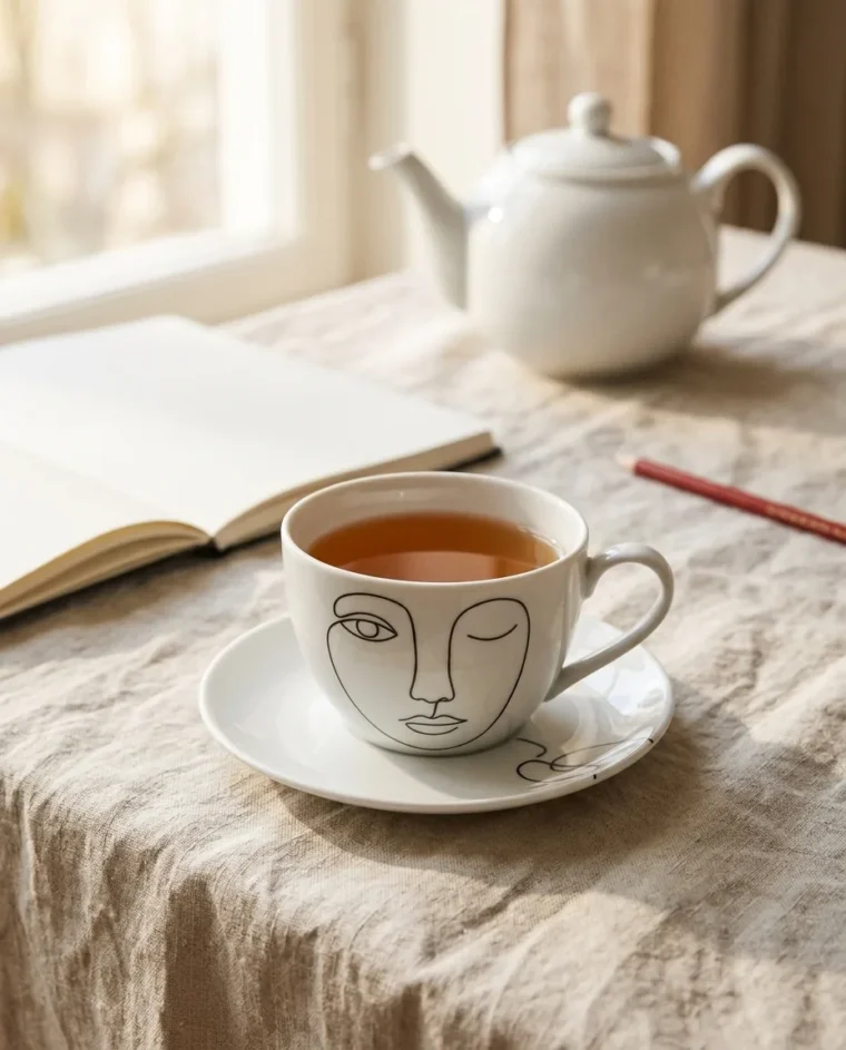 Gaze Tea Cup & Saucer on the table