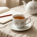 Olive Branch Tea Cup & Saucer on the table