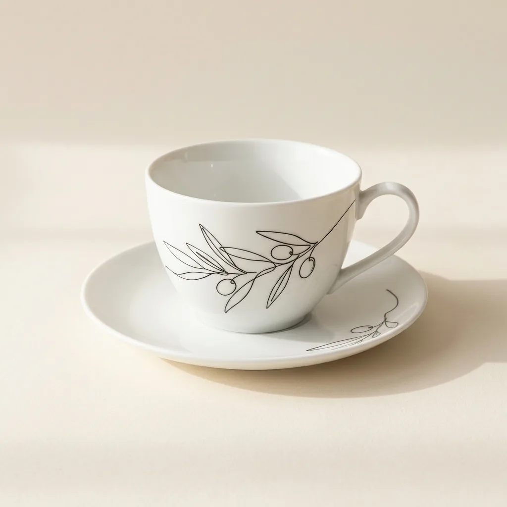 Olive Branch Tea Cup & Saucer, studio photo