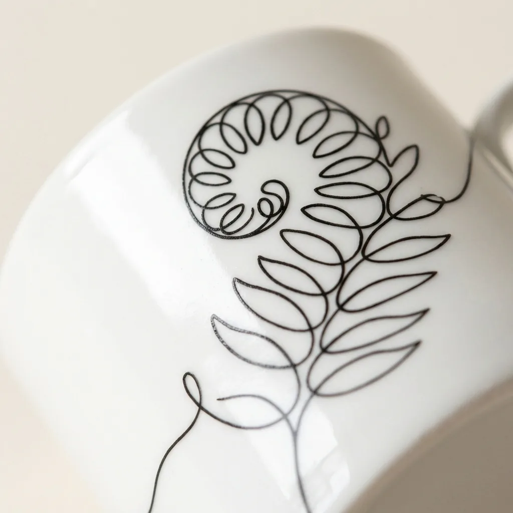 Fern Tea Cup & Saucer, close-up of the line drawing