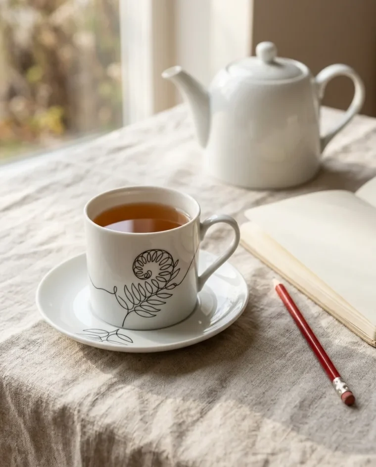 Fern Tea Cup & Saucer on the table