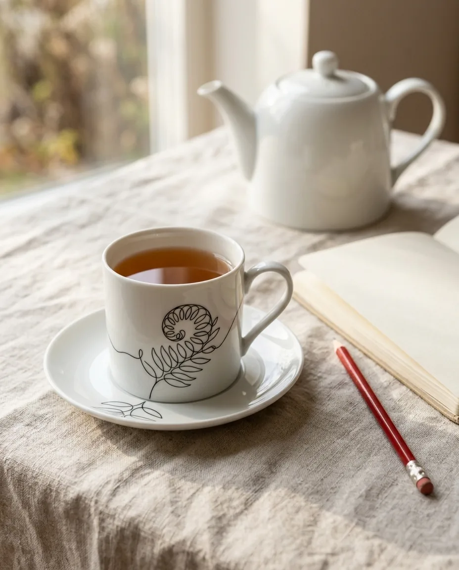 Fern Tea Cup & Saucer on the table