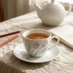 Tulip Tea Cup & Saucer on the table