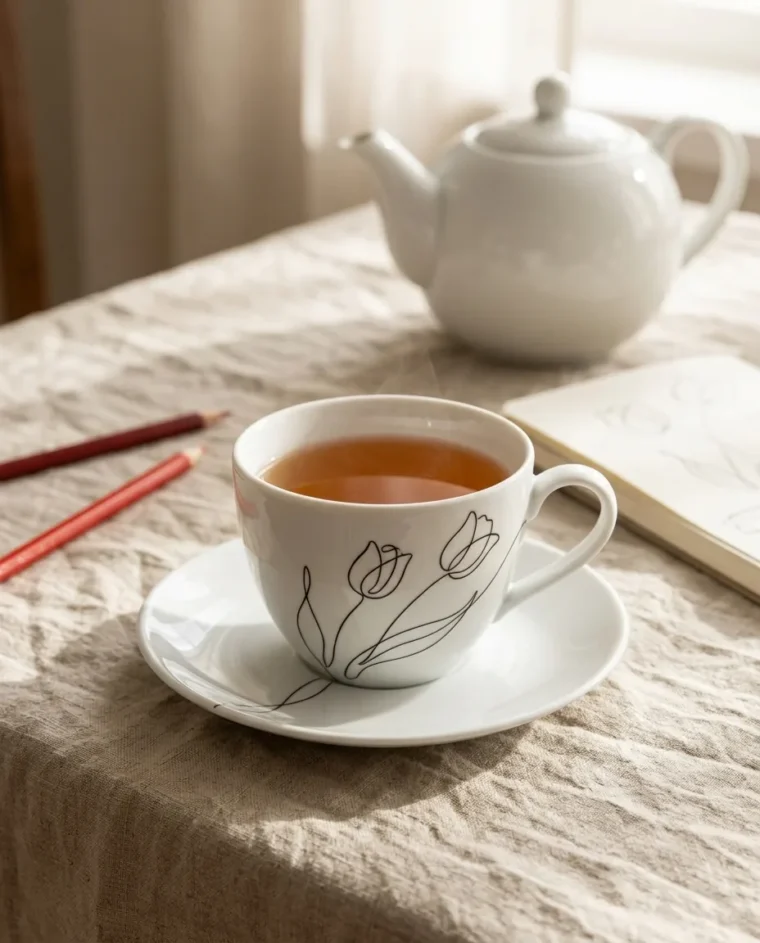 Tulip Tea Cup & Saucer on the table
