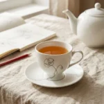 Wild Poppy Tea Cup & Saucer on the table