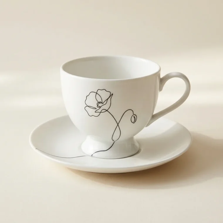 Wild Poppy Tea Cup & Saucer, studio photo