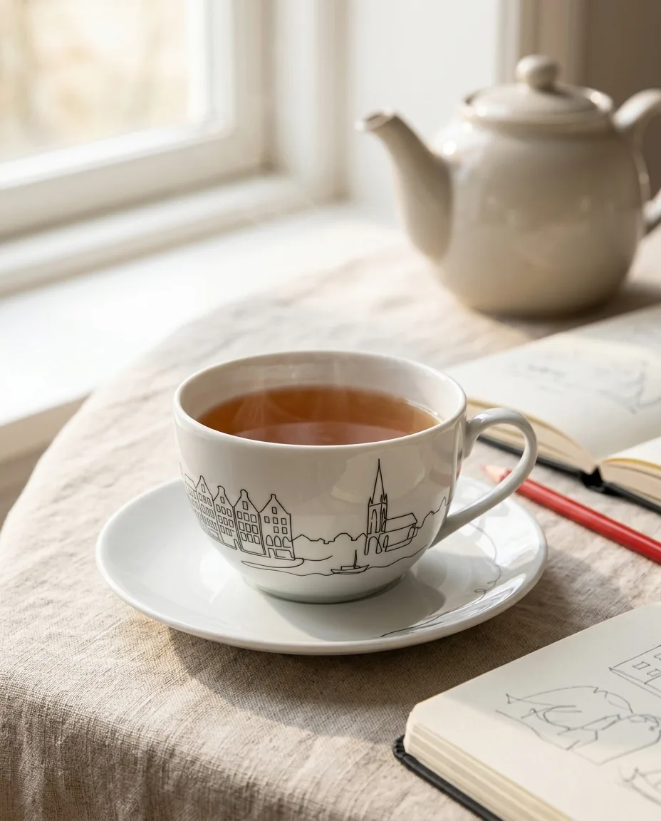 Copenhagen Tea Cup & Saucer on the table