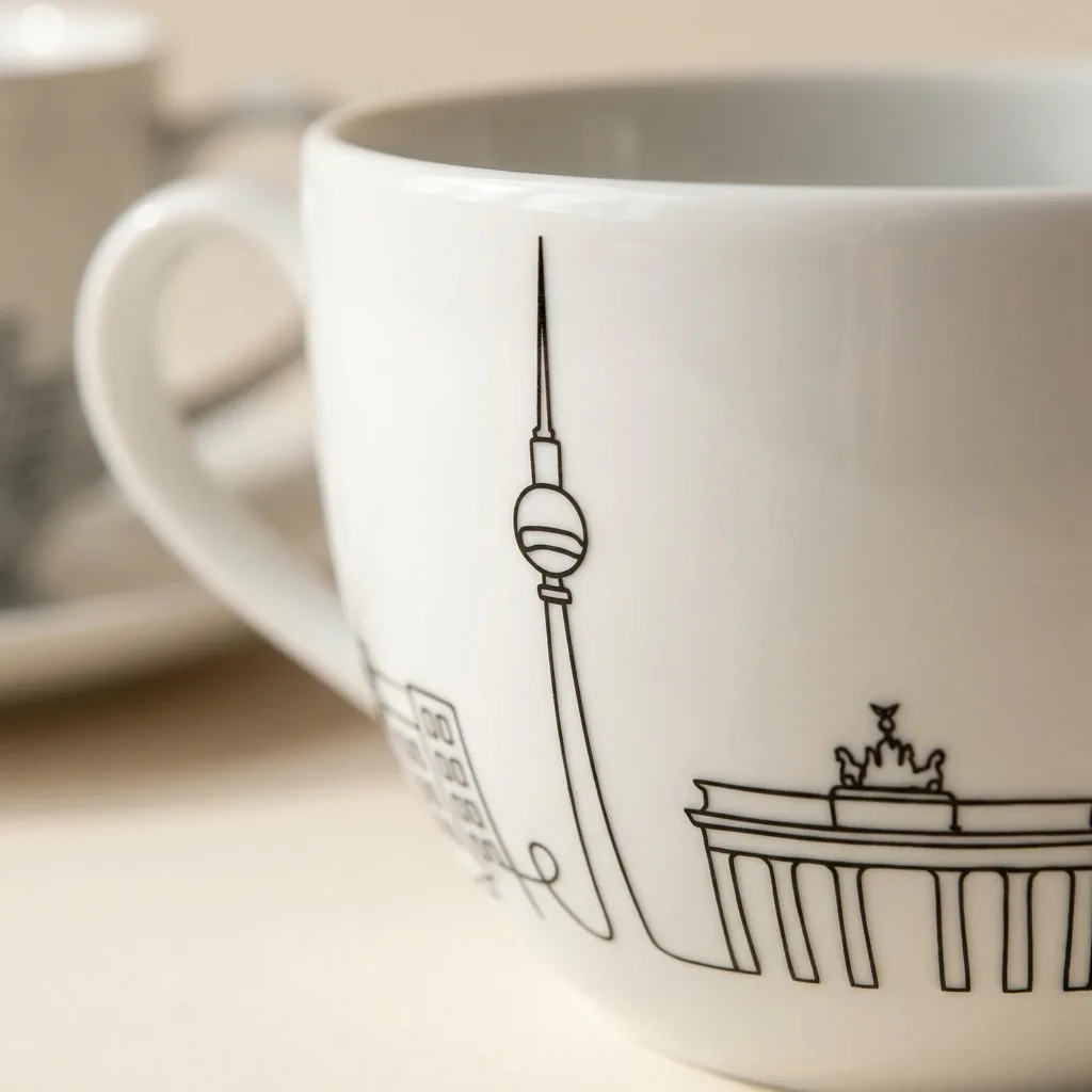 Berlin Tea Cup & Saucer, close-up of the line drawing