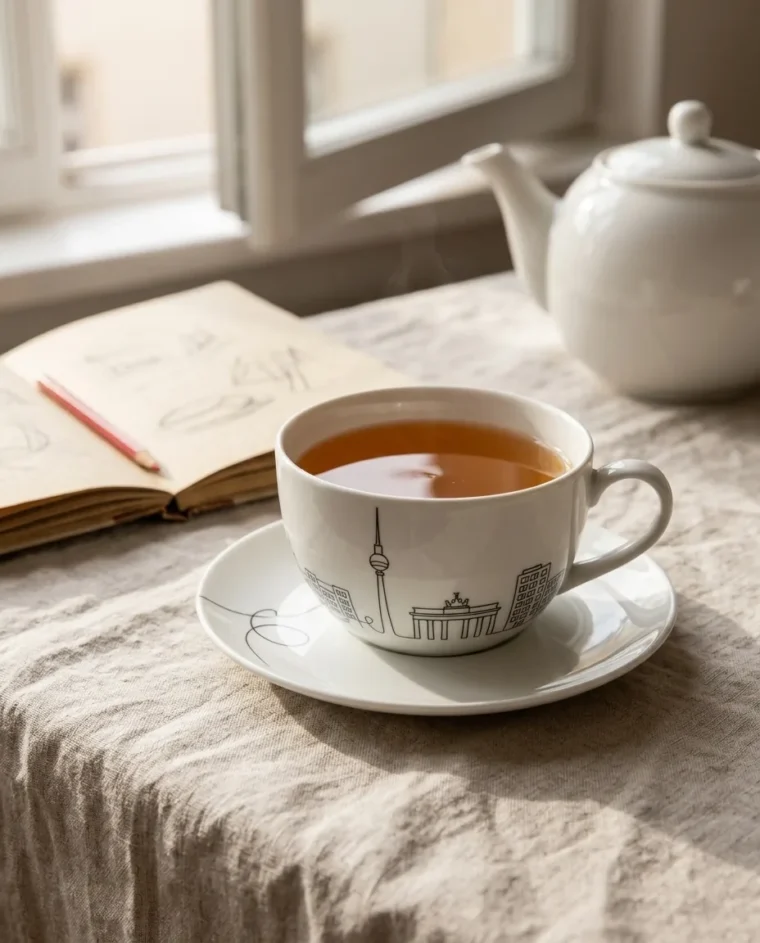 Berlin Tea Cup & Saucer on the table