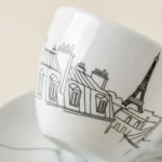 Paris Tea Cup & Saucer, close-up of the line drawing
