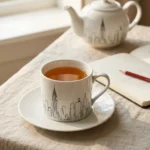 New York Tea Cup & Saucer on the table