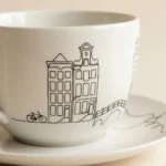 Amsterdam Tea Cup & Saucer, close-up of the line drawing