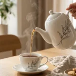 Olive Branch Teapot on the table