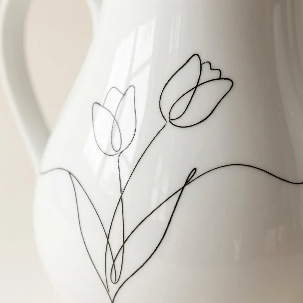 Tulip Teapot, close-up of the line drawing