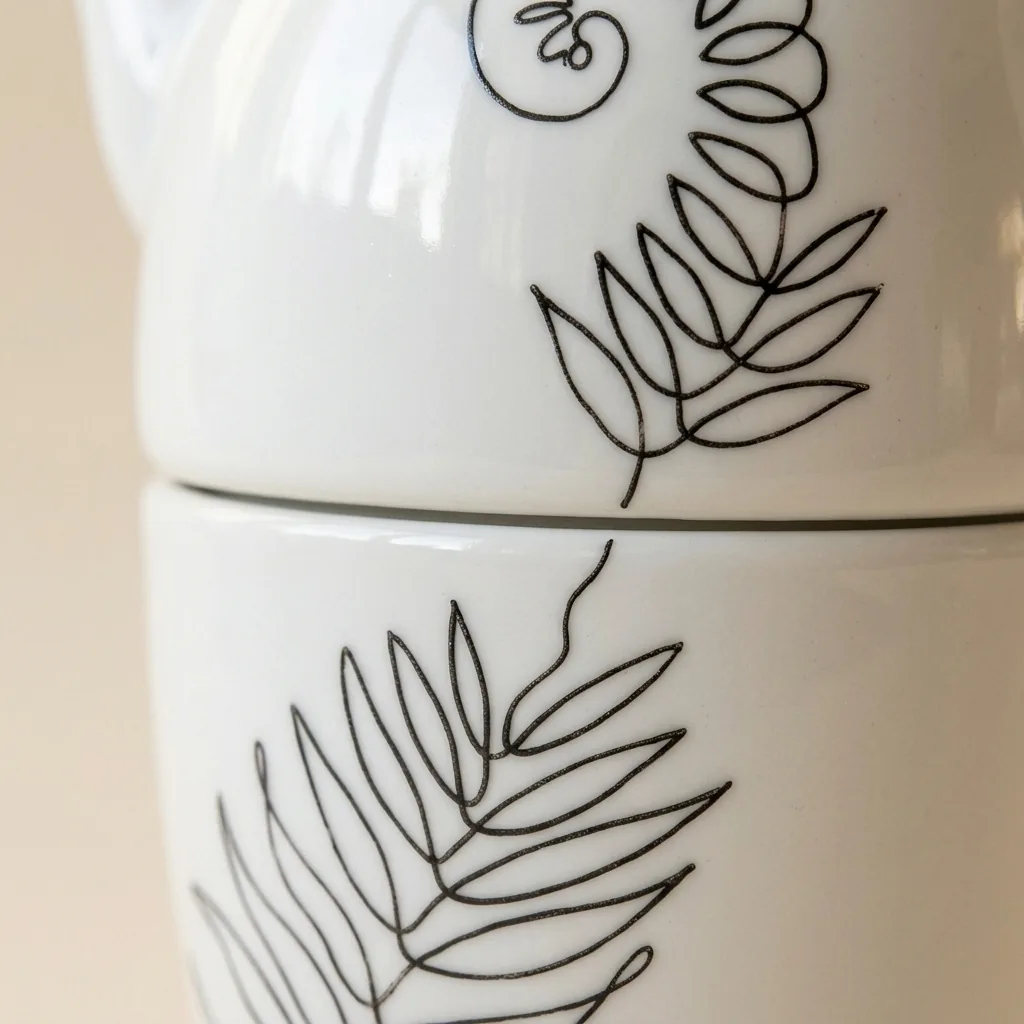 Fern Tea for One, close-up of the line drawing