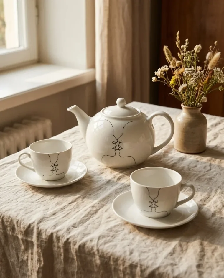 Two Faces Tea Set on the table