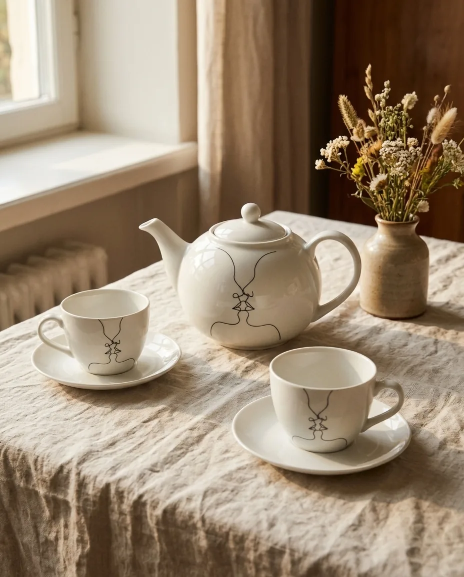 Two Faces Tea Set on the table