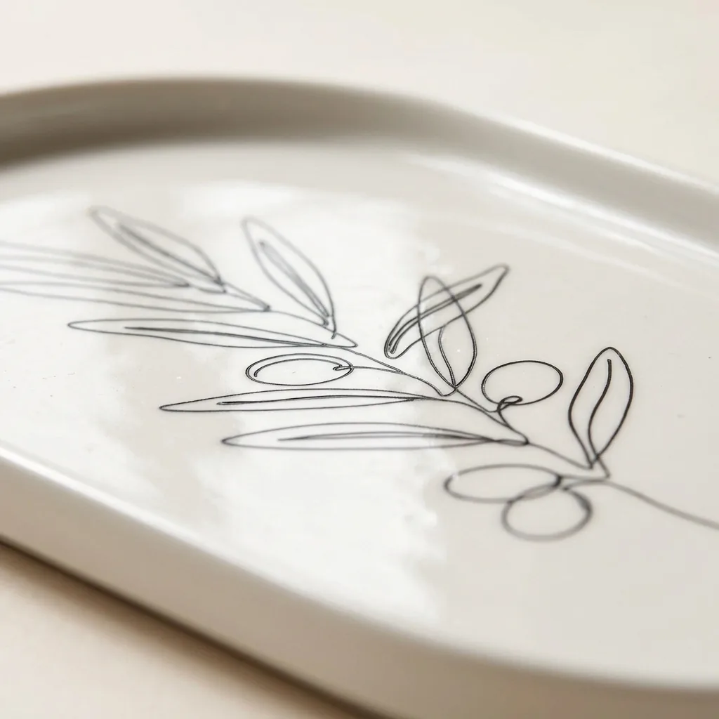 Olive Branch Oval Tray, close-up of the line drawing