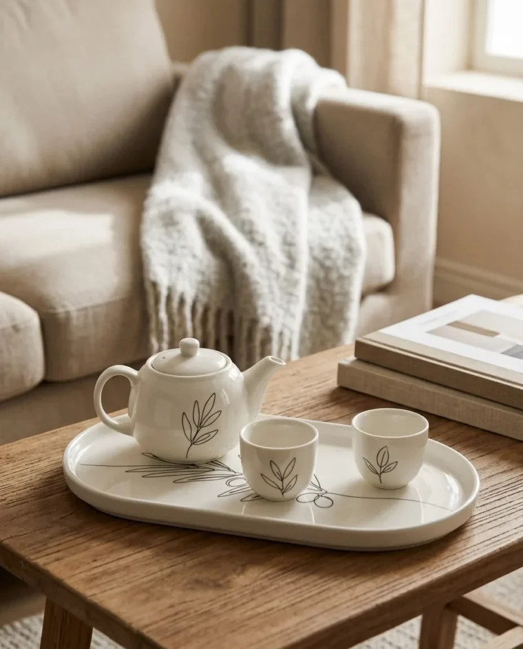 Olive Branch Oval Tray on the table