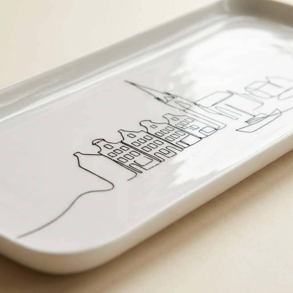 Copenhagen Long Tray, close-up of the line drawing