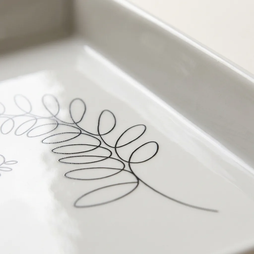 Fern Serving Tray, close-up of the line drawing