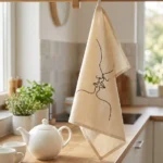 Two Faces Tea Towel on the table