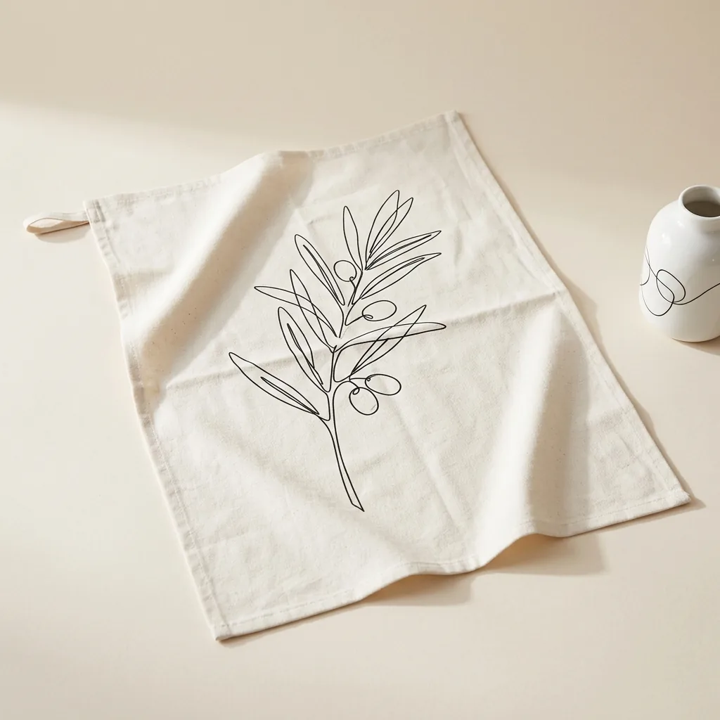 Olive Branch Tea Towel, styled with other pieces
