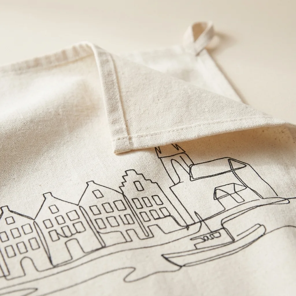 Copenhagen Tea Towel, close-up of the line drawing